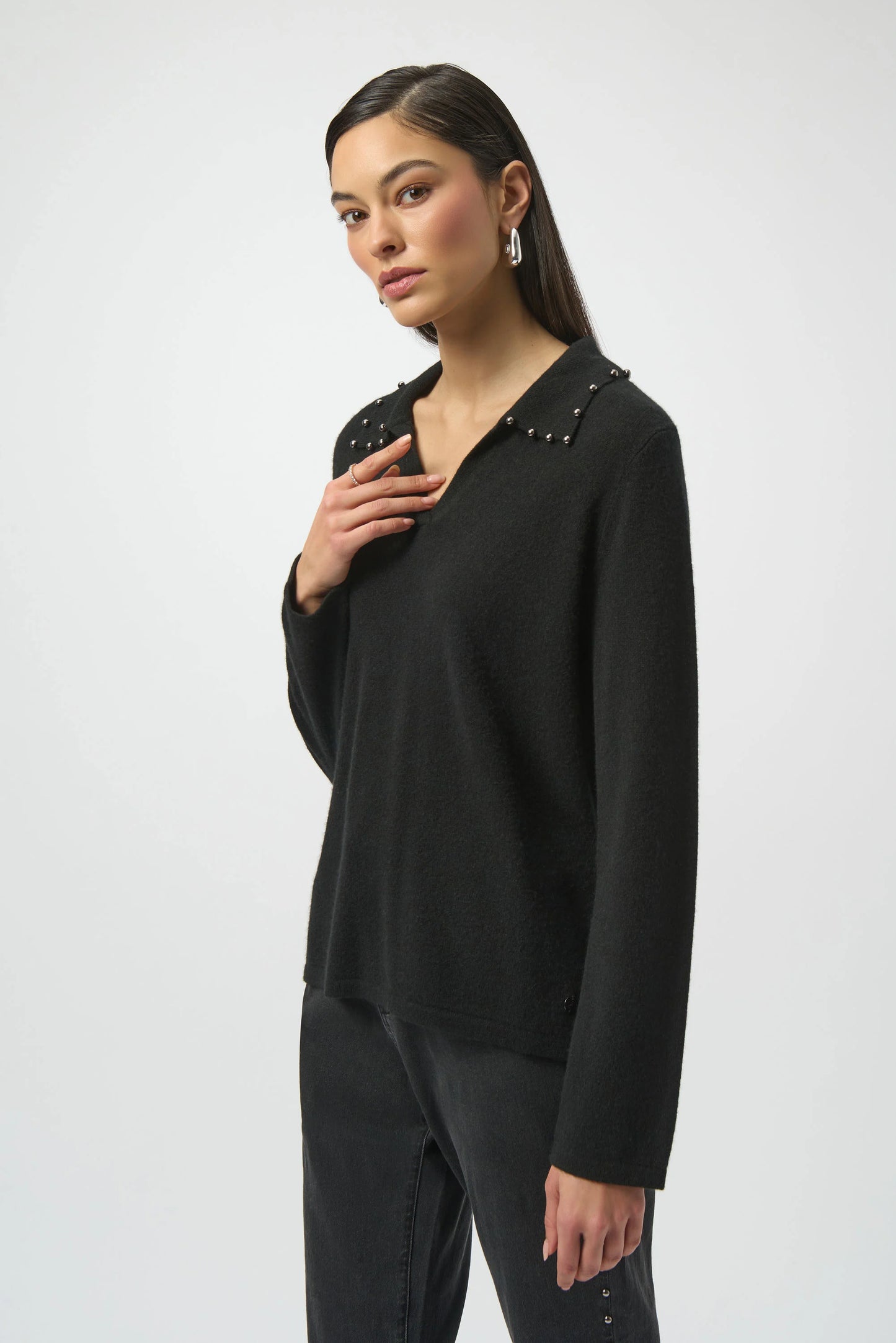 Joseph Ribkoff Black Cashmere Jumper with Pearl Detail