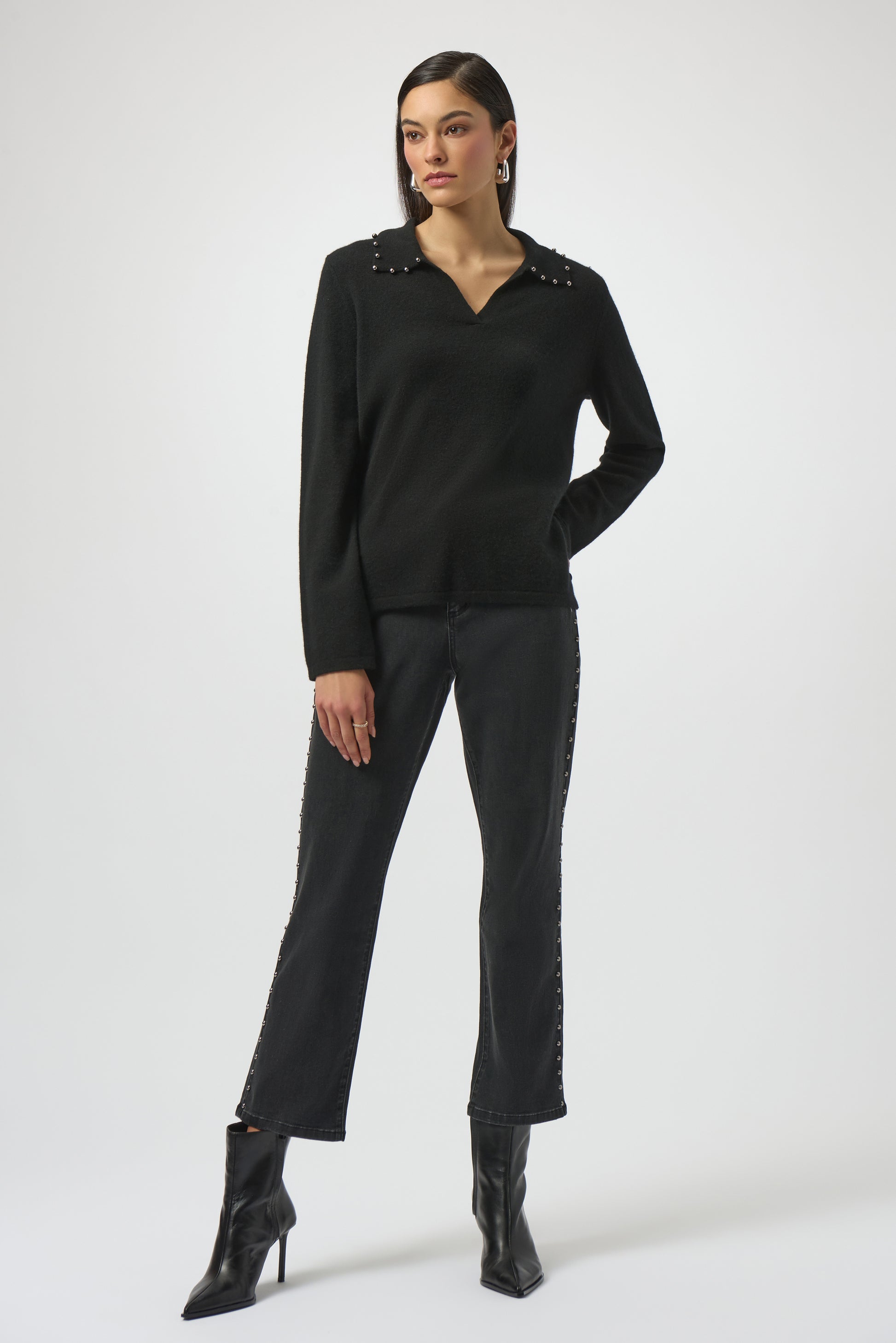 Joseph Ribkoff Black Cashmere Jumper with Pearl Detail
