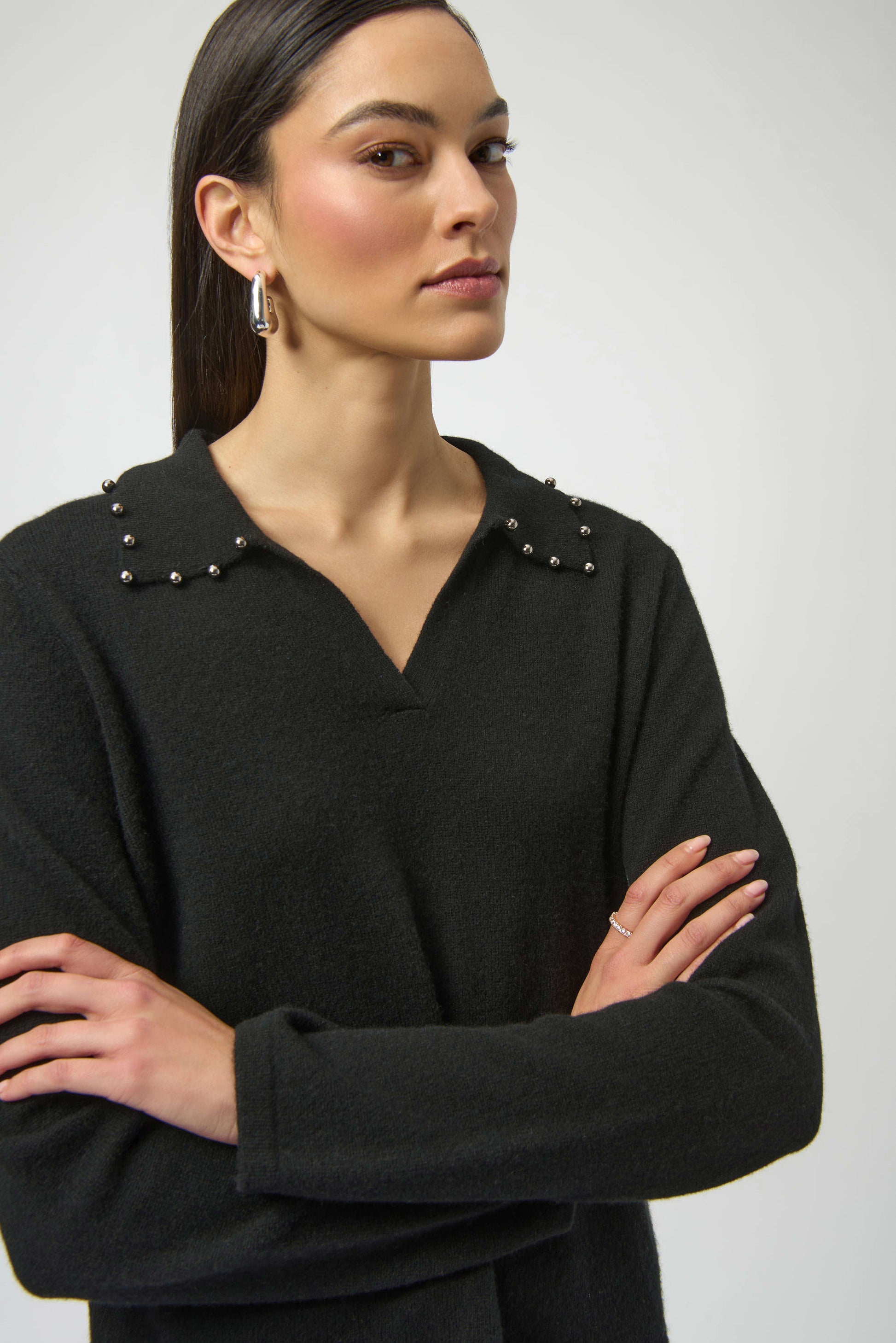 Joseph Ribkoff Black Cashmere Jumper with Pearl Detail