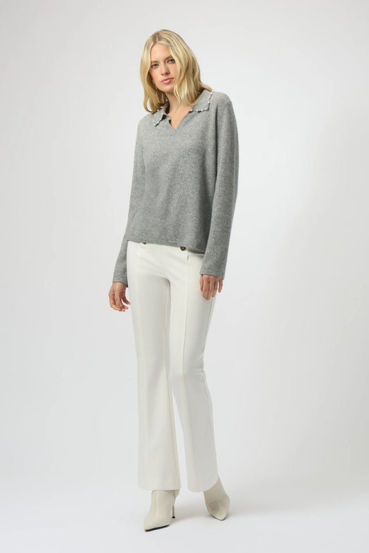 Joseph Ribkoff Grey Cashmere Jumper with Pearl Detail