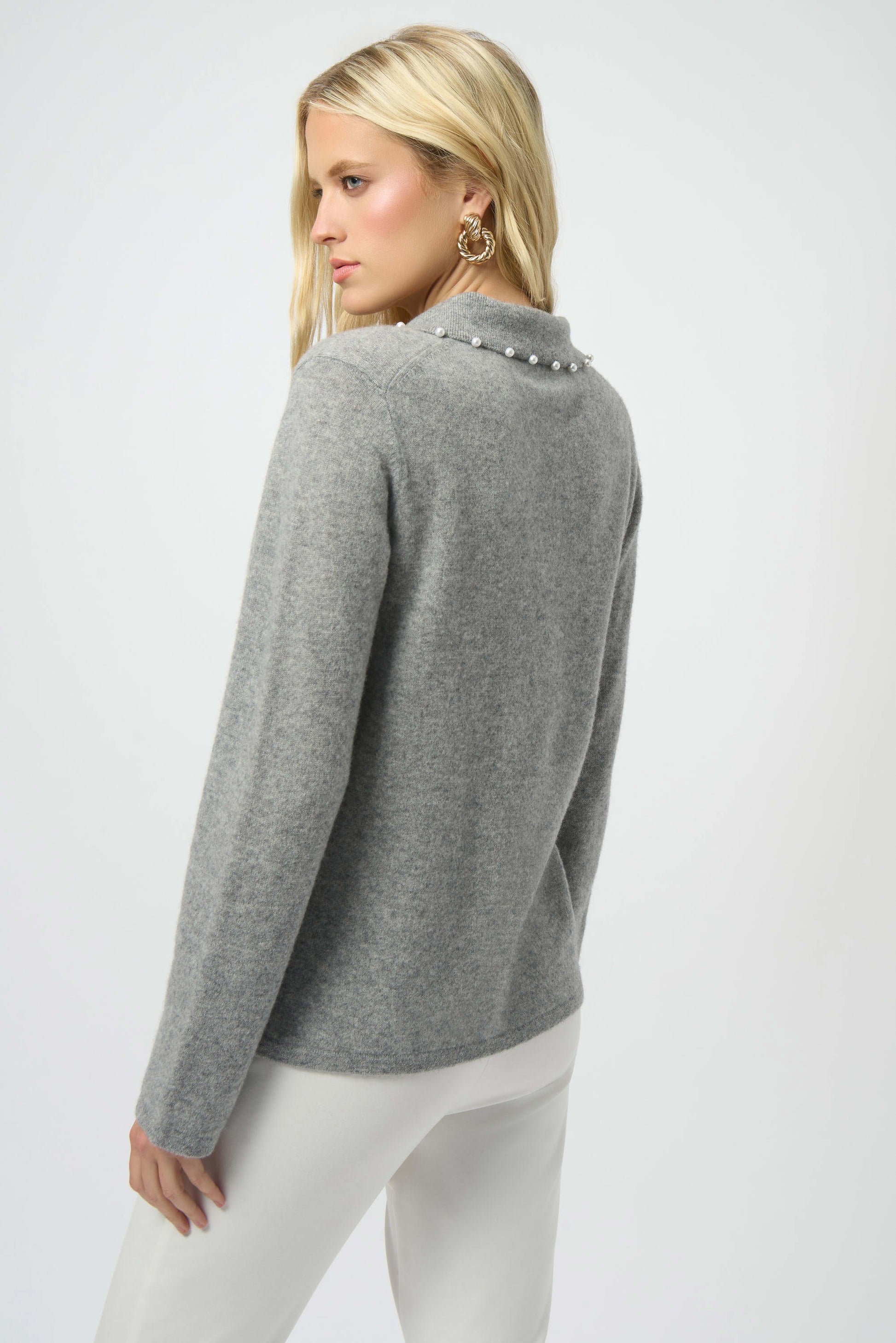 Joseph Ribkoff Grey Cashmere Jumper with Pearl Detail