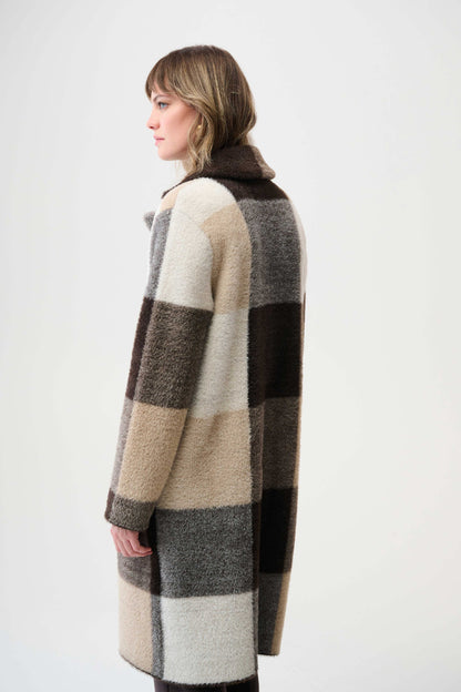 Feather Yarn Check Print Sweater Coat