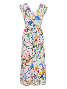 Sleeveless Abstract Print Midi Dress 25646