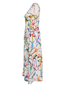 Sleeveless Abstract Print Midi Dress 25646