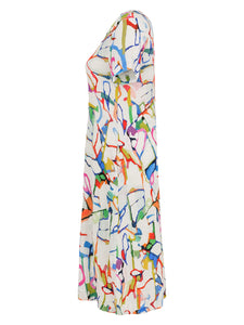 Short Sleeve Abstract Print Midi Dress 25647