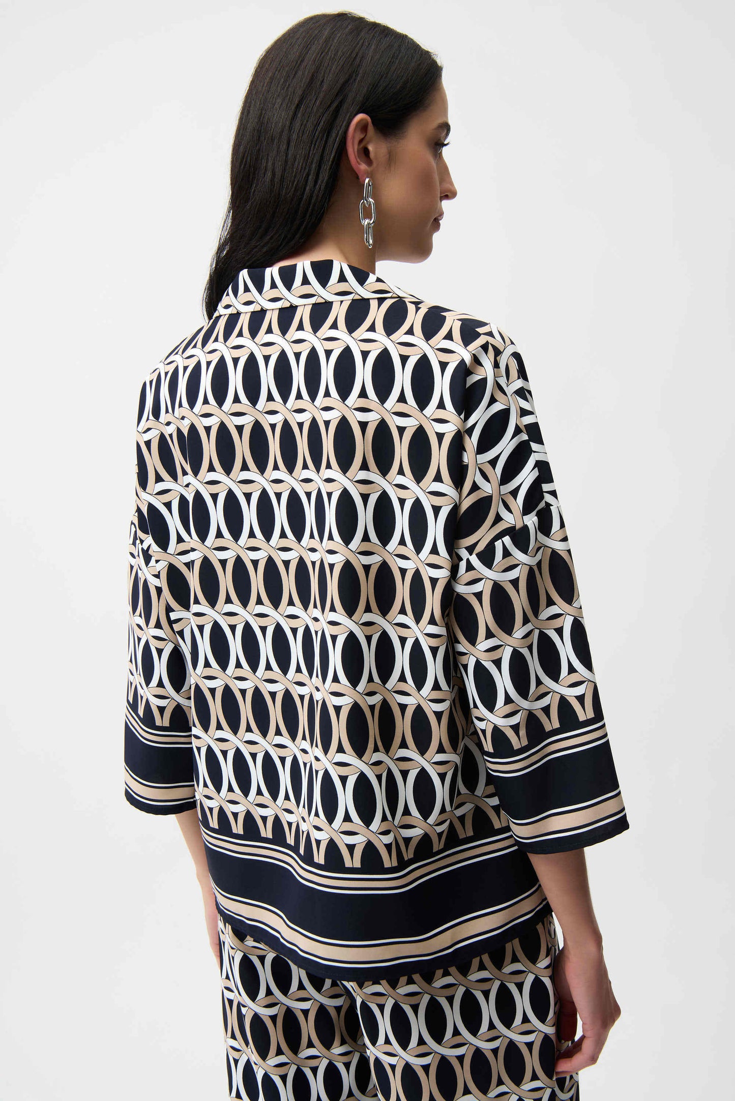 Geometric Print Boxy Top With Shirt Collar