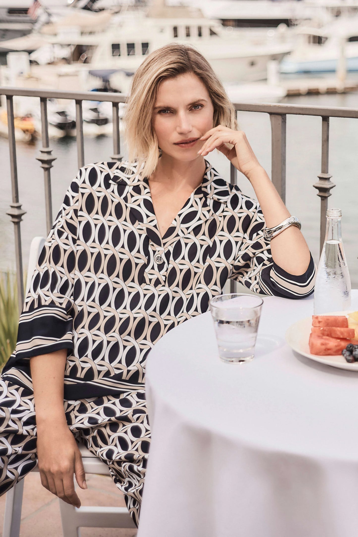 Geometric Print Boxy Top With Shirt Collar