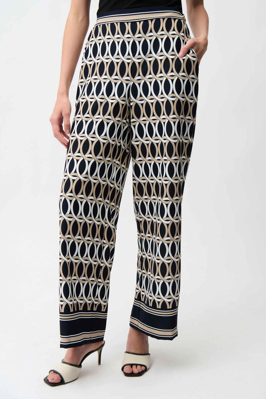 Geometric Print Wide Leg Pull-On Trousers