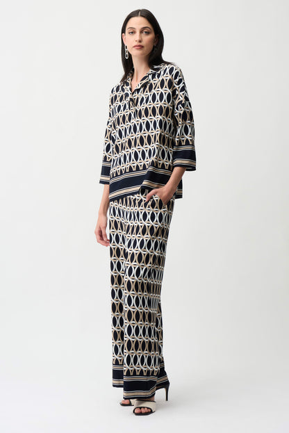 Geometric Print Wide Leg Pull-On Trousers