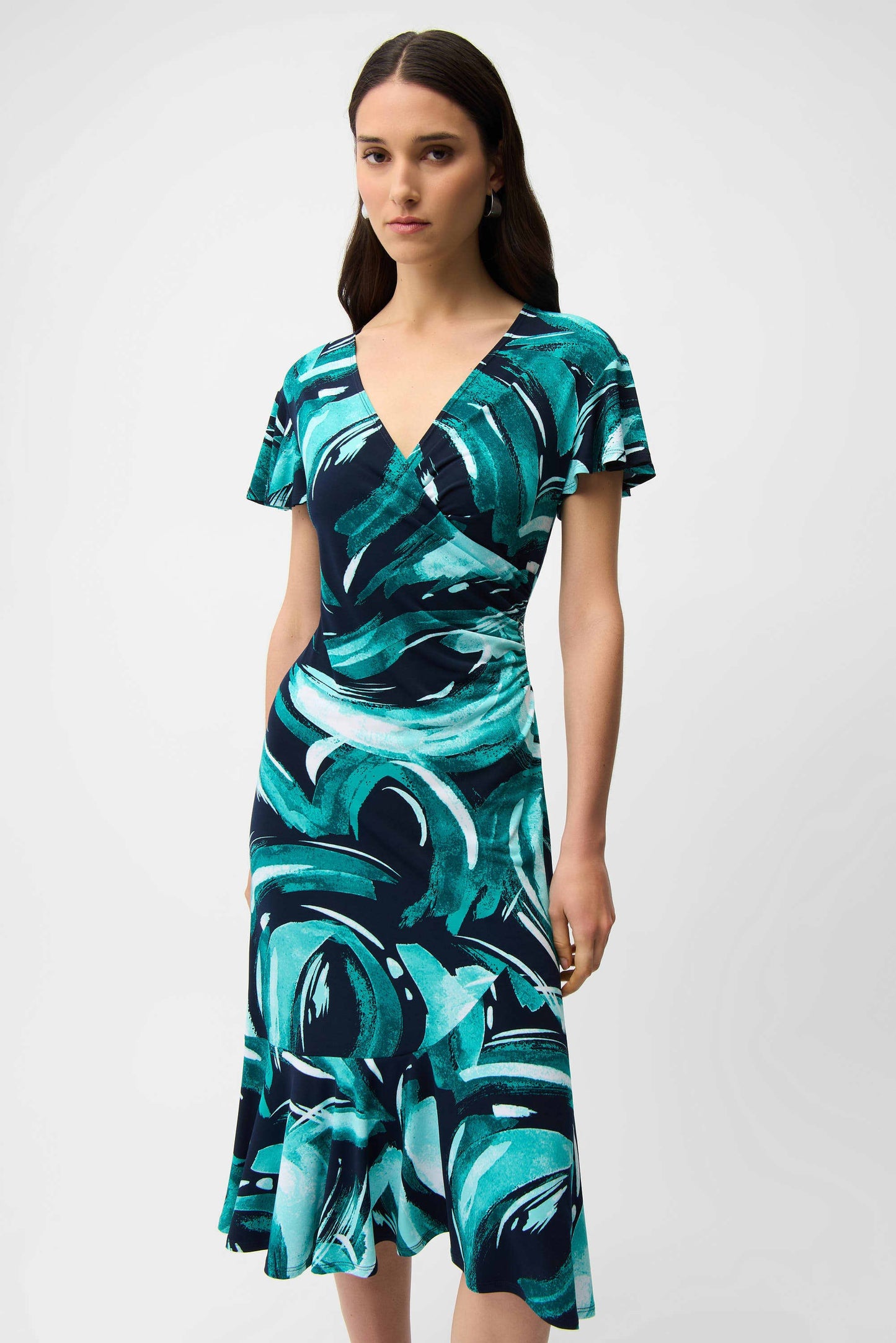Abstract Print Fit and Flare Wrap Dress - Lucindas on-line