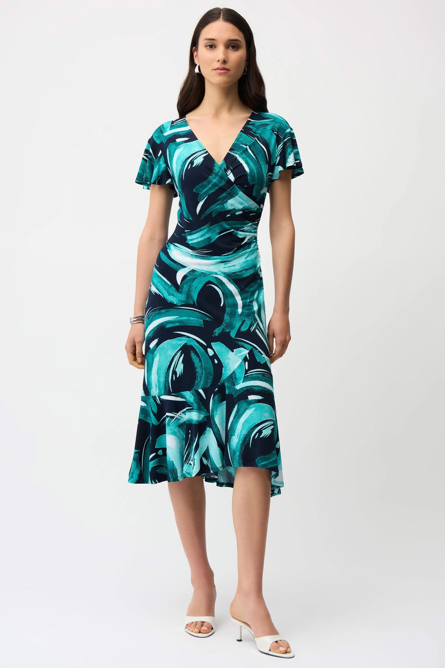 Abstract Print Fit and Flare Wrap Dress - Lucindas on-line