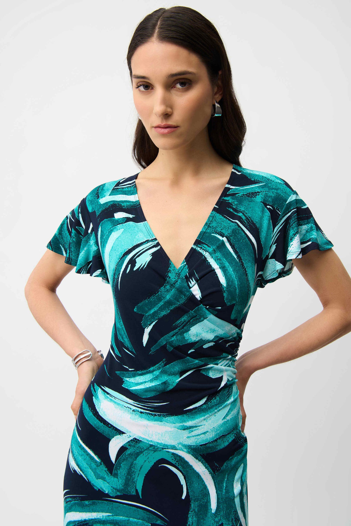 Abstract Print Fit and Flare Wrap Dress - Lucindas on-line