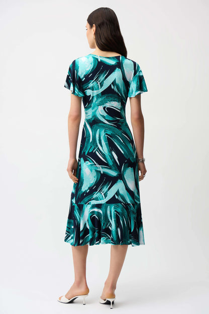 Abstract Print Fit and Flare Wrap Dress - Lucindas on-line