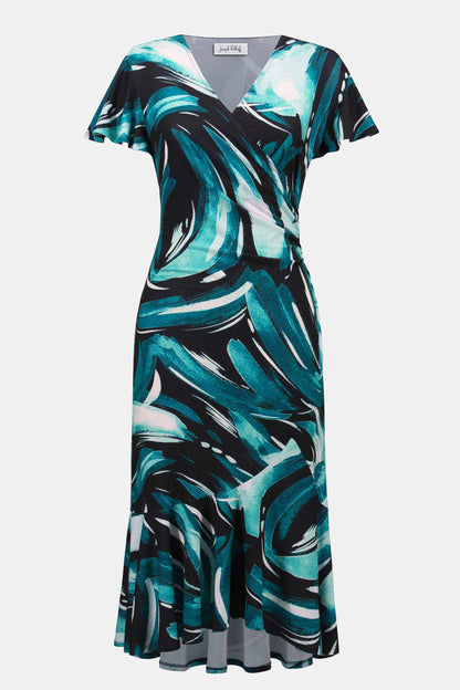 Abstract Print Fit and Flare Wrap Dress - Lucindas on-line