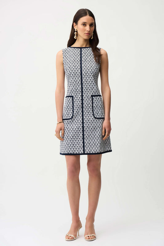 Joseph Ribkoff Geometric Print A-Line Dress With Contrast Trim
