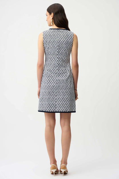 Joseph Ribkoff Geometric Print A-Line Dress With Contrast Trim