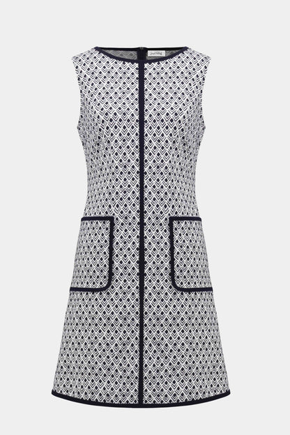 Joseph Ribkoff Geometric Print A-Line Dress With Contrast Trim