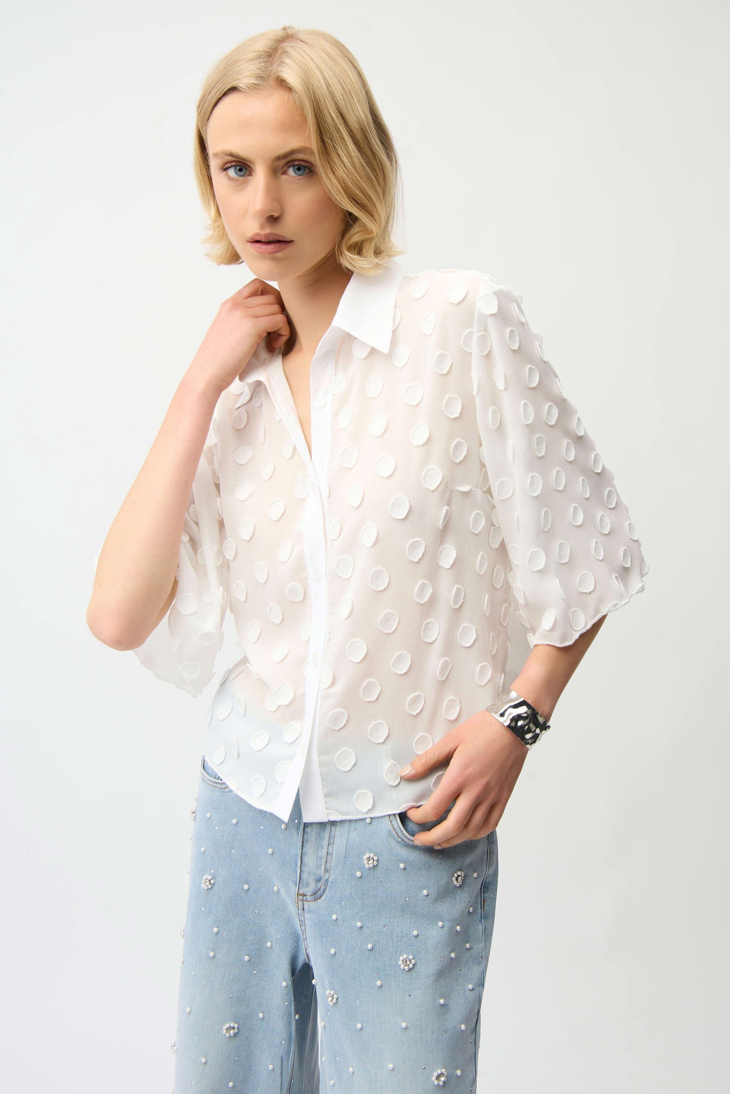 3D Dot Jacquard Boxy Blouse