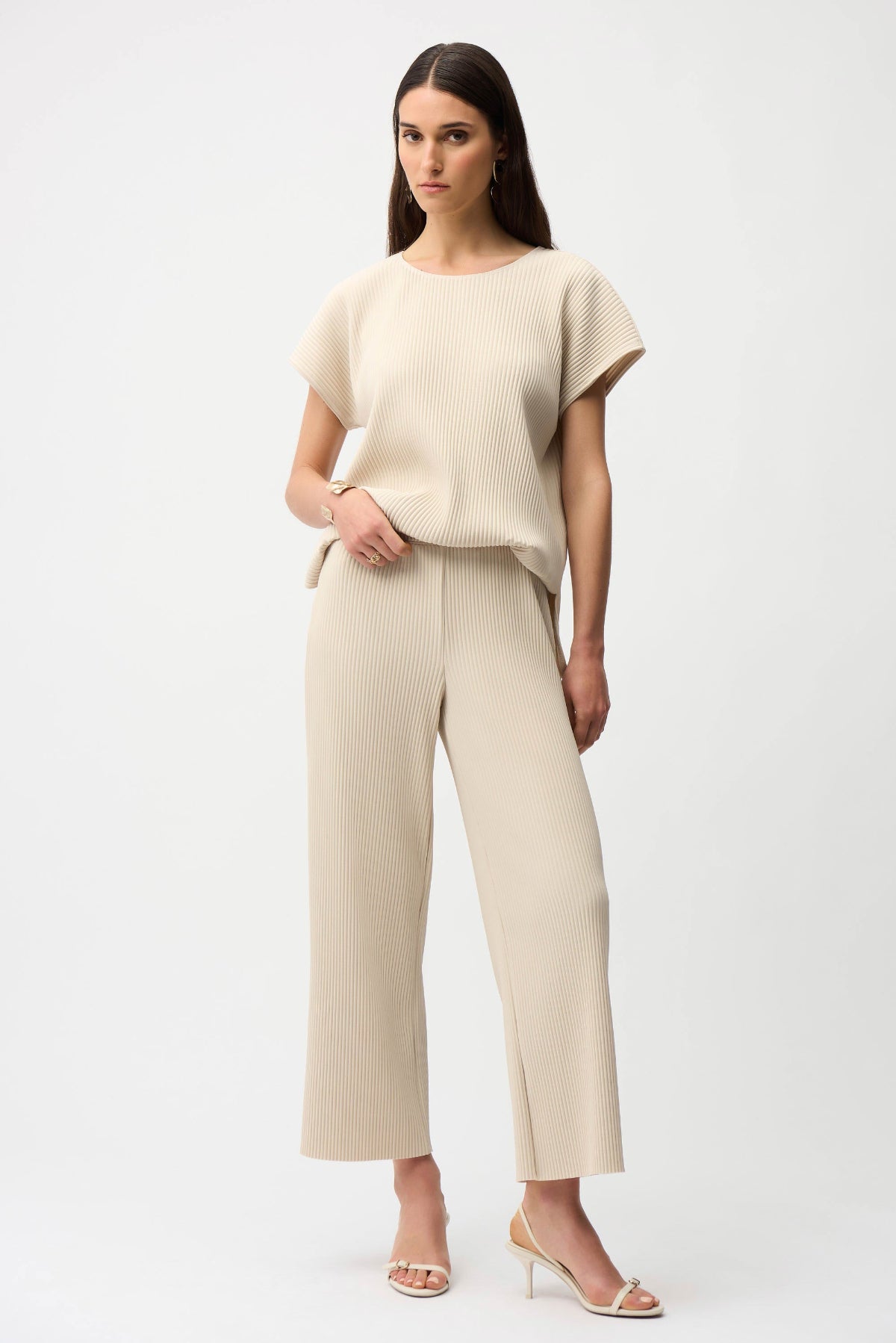 Pleated Scuba Crepe Wide Leg Pull-On Trousers