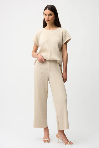 Pleated Scuba Crepe Wide Leg Pull-On Trousers