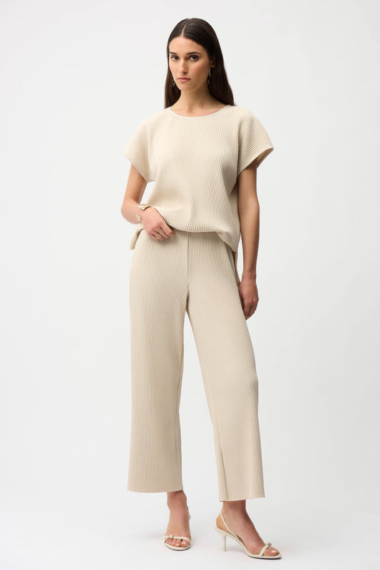 Pleated Scuba Crepe Wide Leg Pull-On Trousers