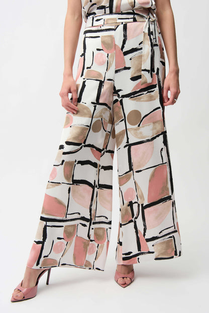 Recycled Satin Abstract Print Wide Leg Pull-On Trousers