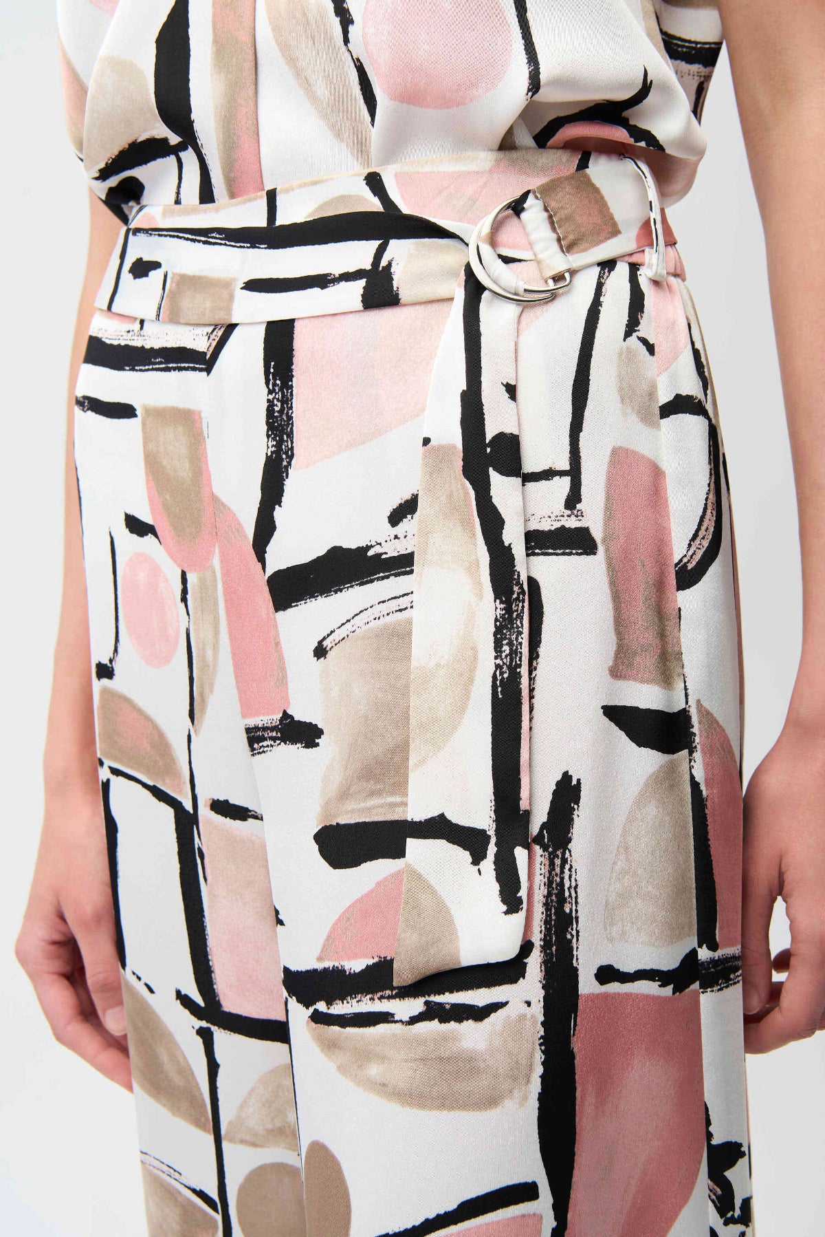 Recycled Satin Abstract Print Wide Leg Pull-On Trousers