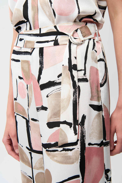 Recycled Satin Abstract Print Wide Leg Pull-On Trousers