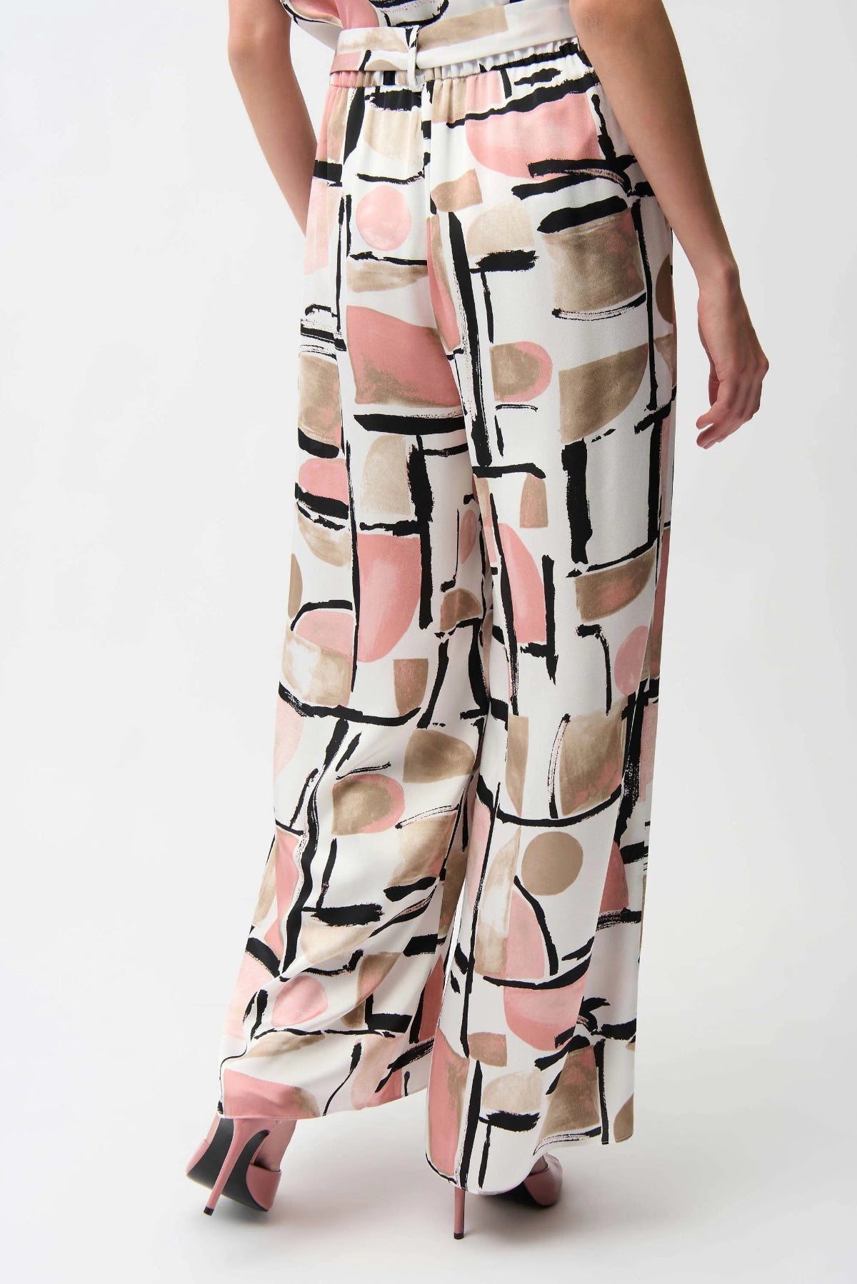 Recycled Satin Abstract Print Wide Leg Pull-On Trousers