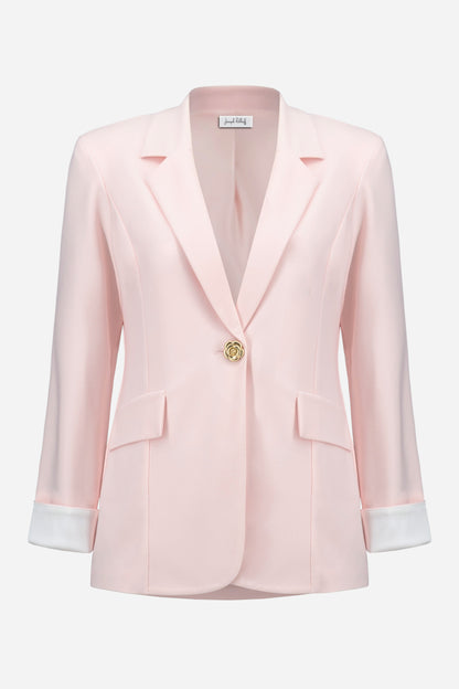 Silky Knit Fitted Blazer With Statement Button