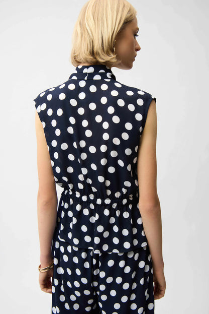 Georgette Dot Print Wrap Peplum Top With Gold Buttons