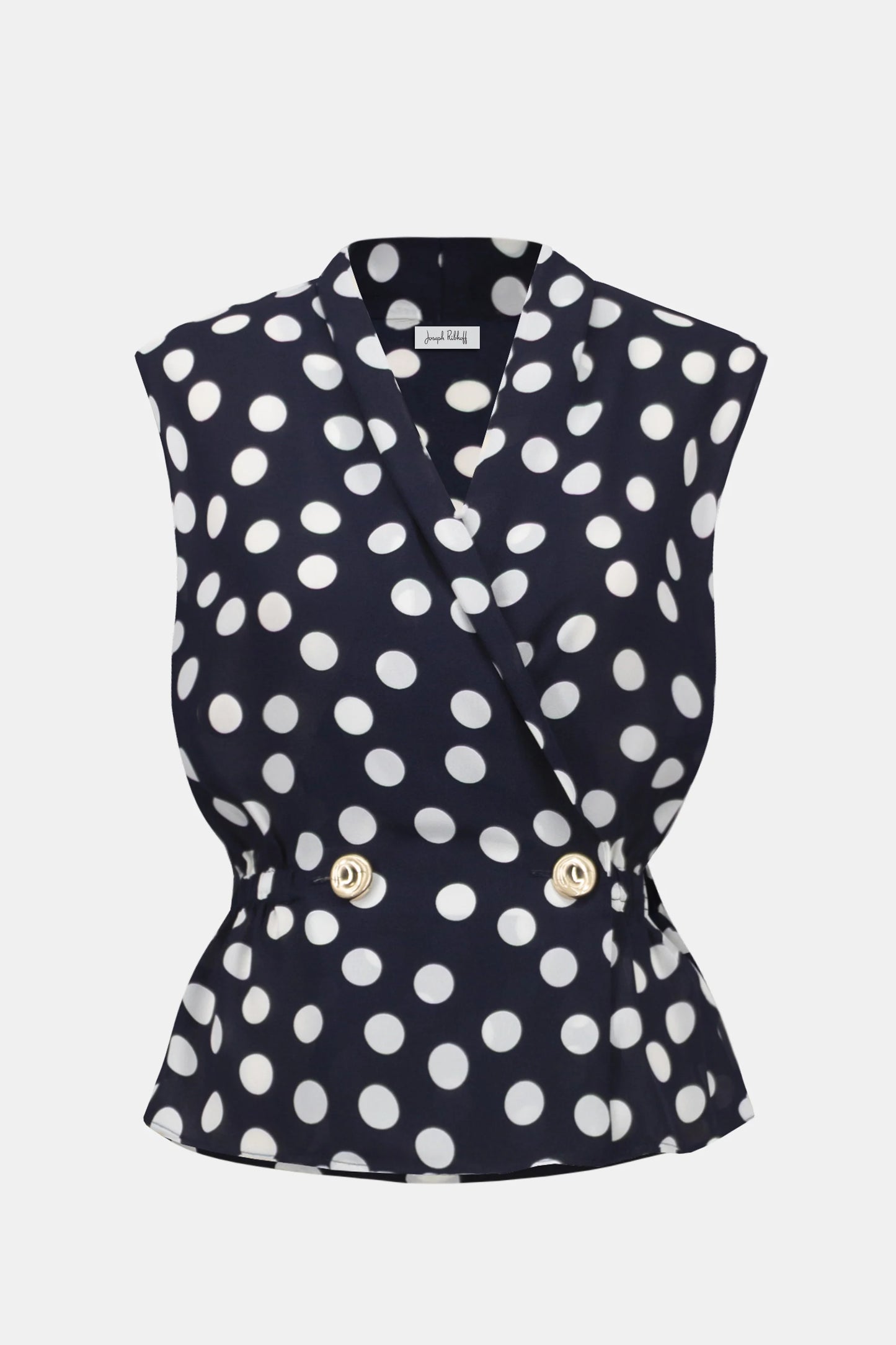 Georgette Dot Print Wrap Peplum Top With Gold Buttons