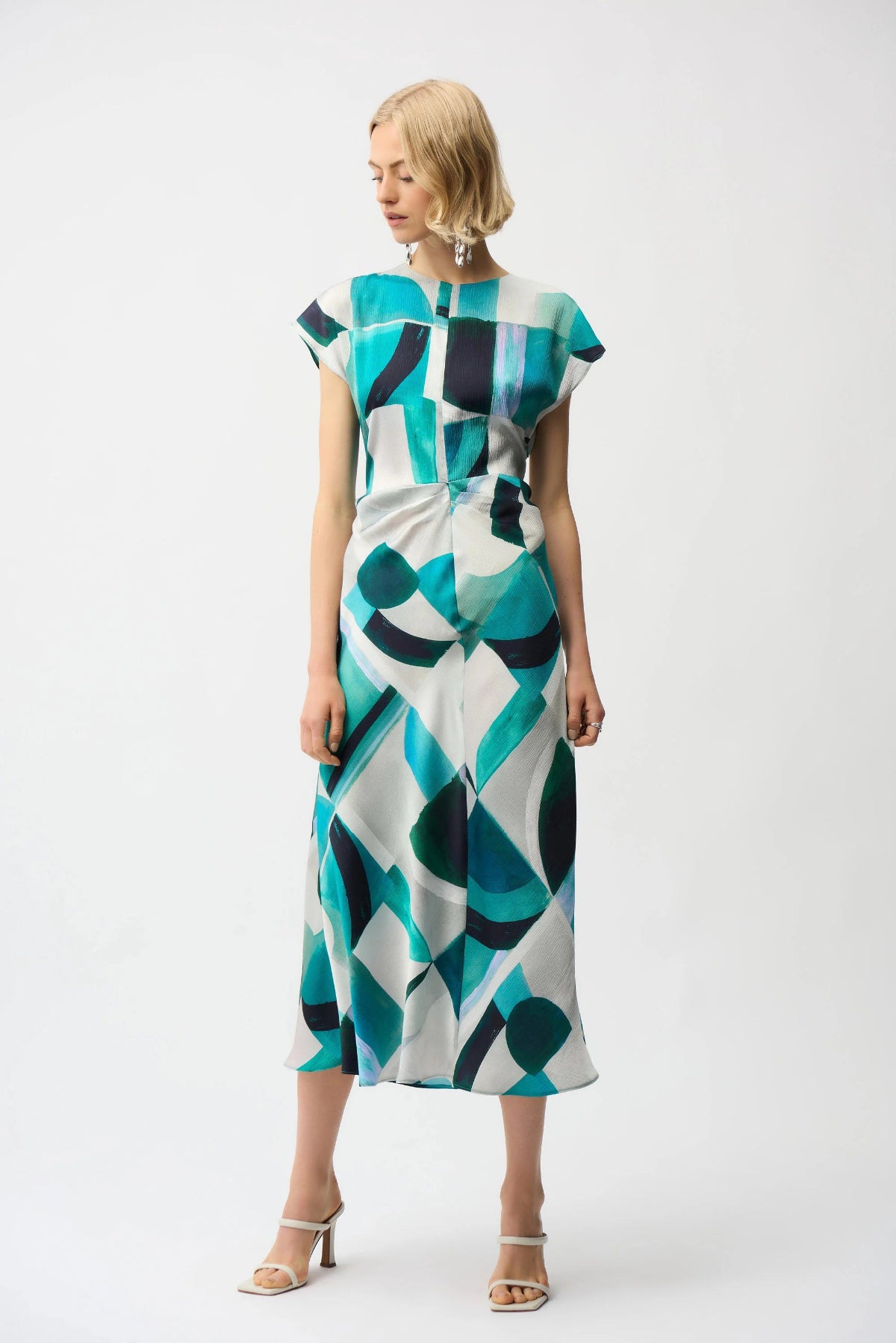 Textured Satin Geometric Print Fit and Flare Dress