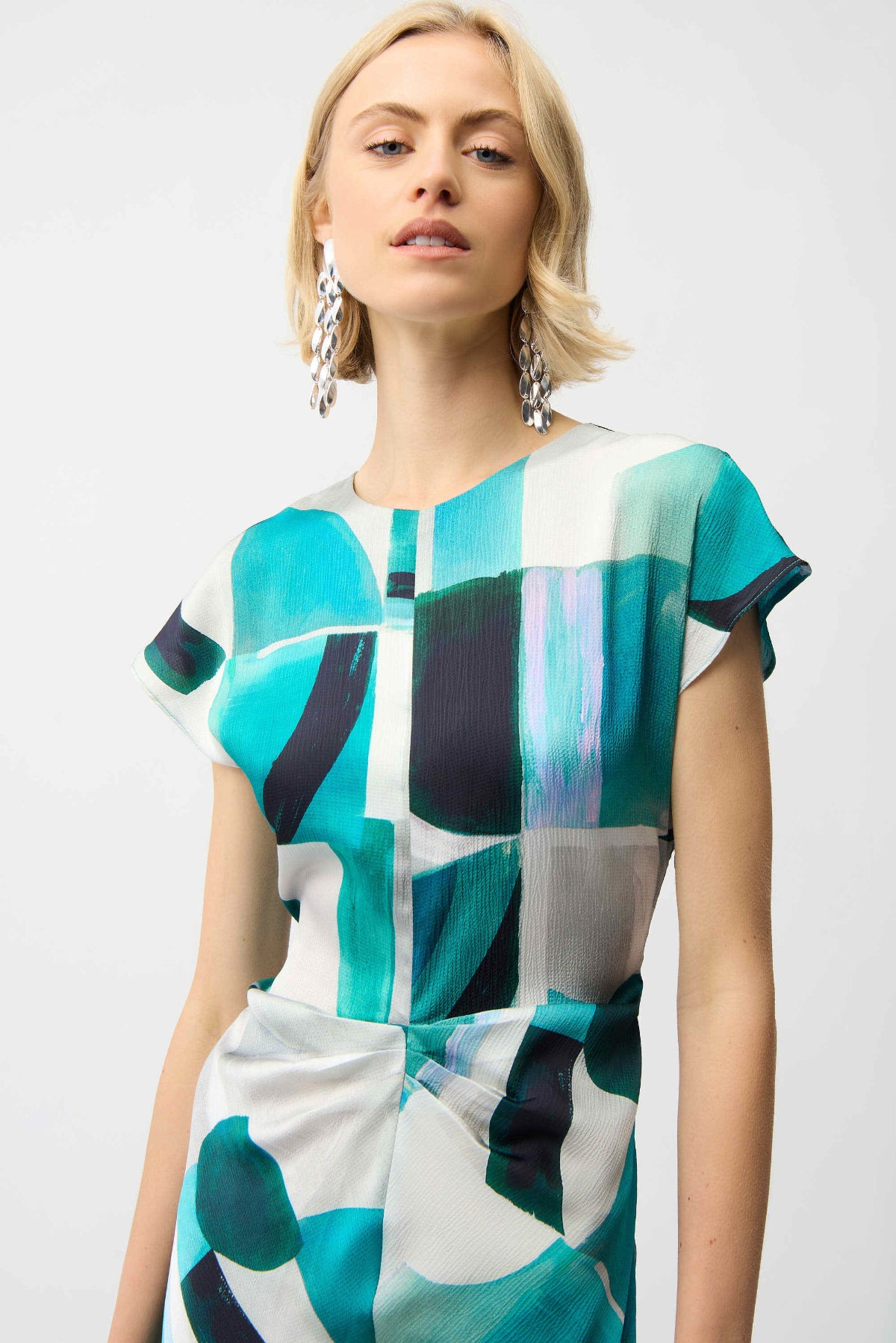 Textured Satin Geometric Print Fit and Flare Dress