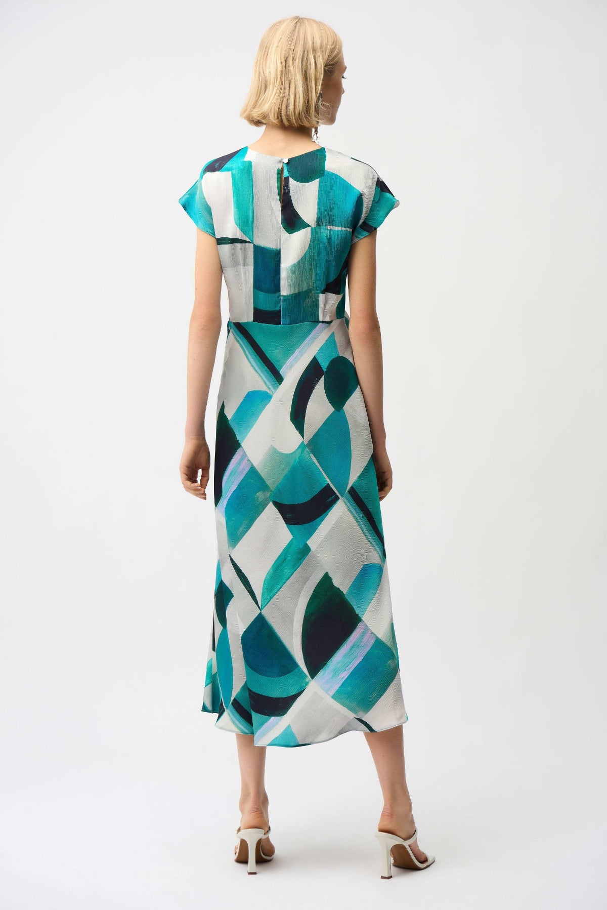 Textured Satin Geometric Print Fit and Flare Dress