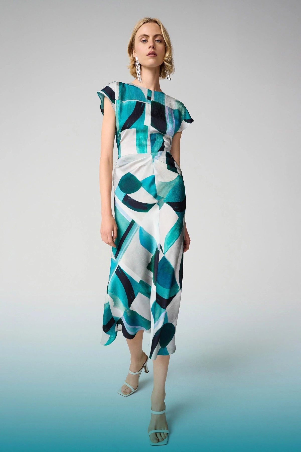 Textured Satin Geometric Print Fit and Flare Dress