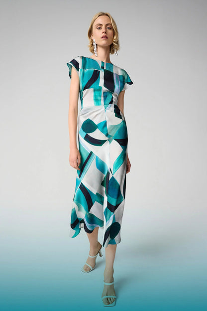 Textured Satin Geometric Print Fit and Flare Dress