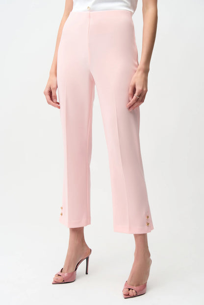 Pink Crop Pull-On Trousers With Gold Buttons