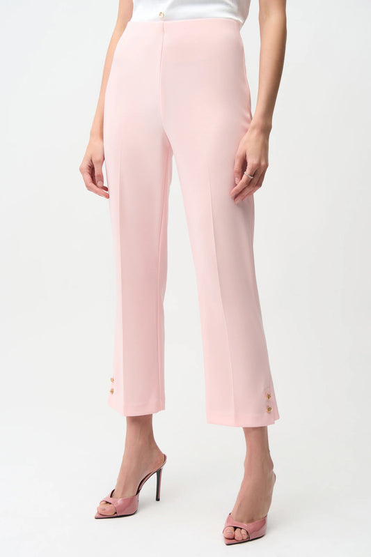 Pink Crop Pull-On Trousers With Gold Buttons