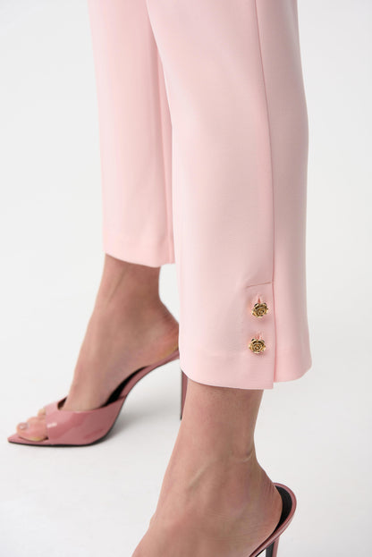 Pink Crop Pull-On Trousers With Gold Buttons
