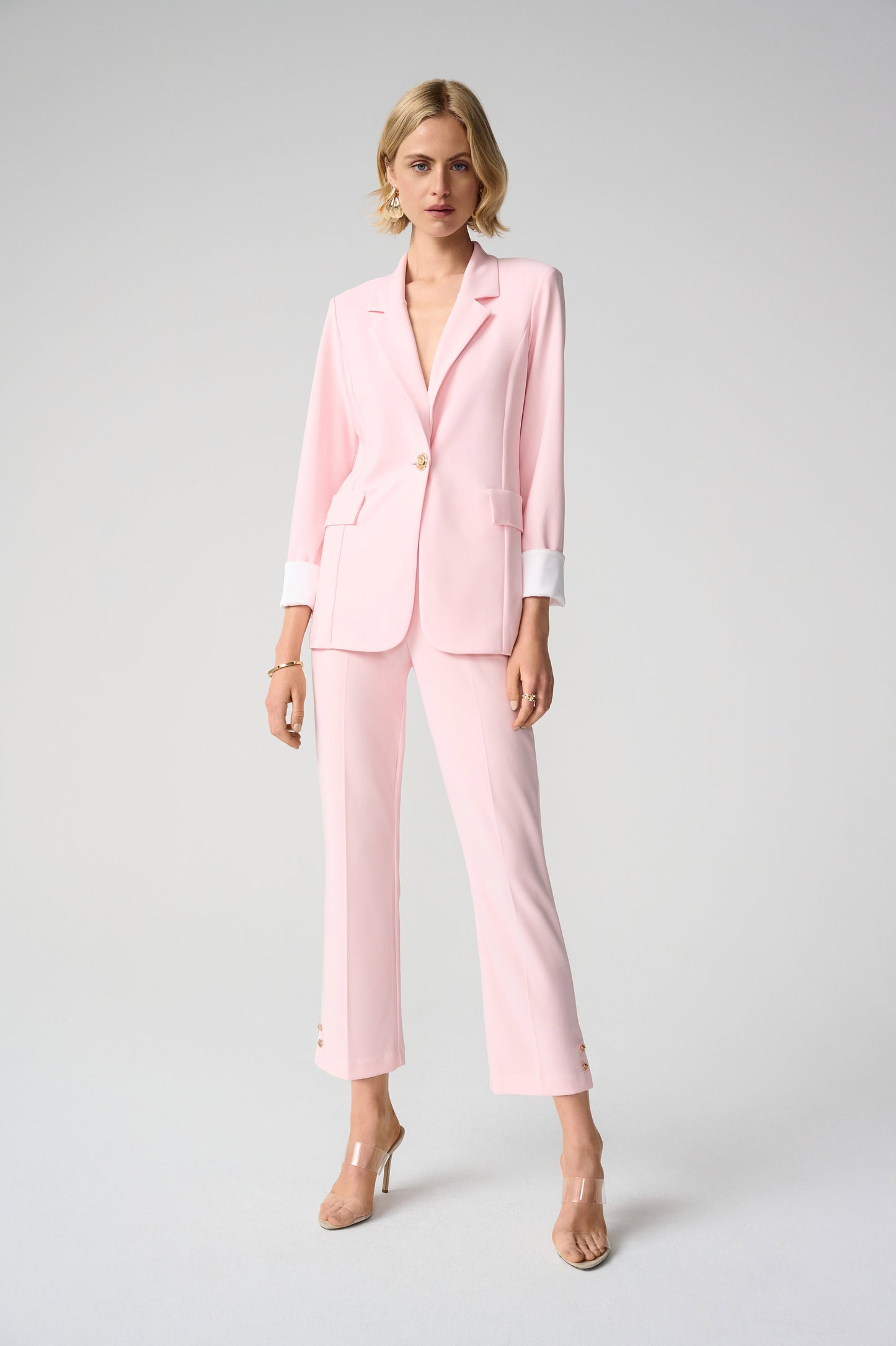 Pink Crop Pull-On Trousers With Gold Buttons