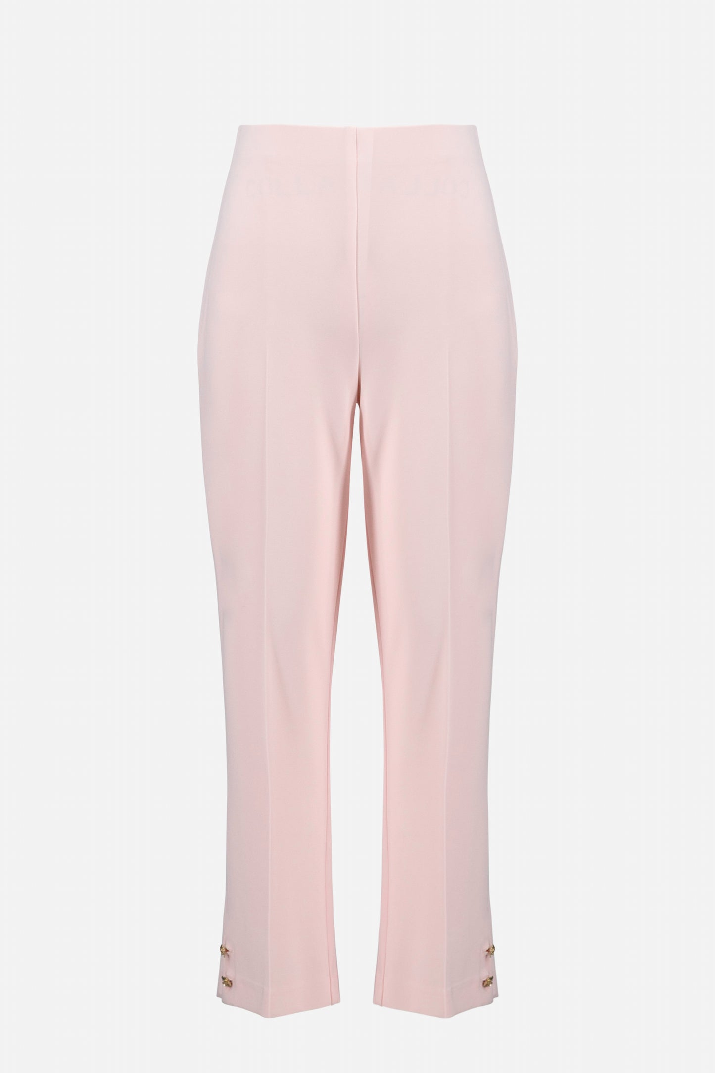 Pink Crop Pull-On Trousers With Gold Buttons