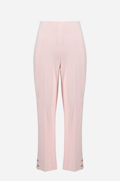 Pink Crop Pull-On Trousers With Gold Buttons