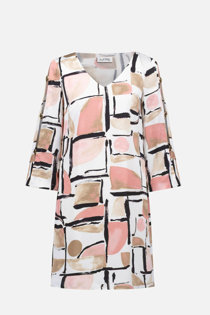 Satin Abstract Print Trapeze Dress With Gold Detail - Lucindas on-line