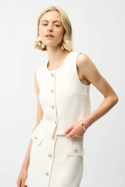 Joseph Ribkoff Bouclé Sleeveless Vest With Gold Buttons