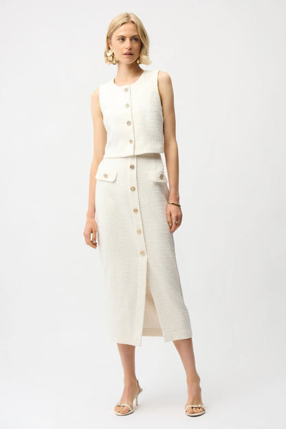 Joseph Ribkoff Bouclé Sleeveless Vest With Gold Buttons