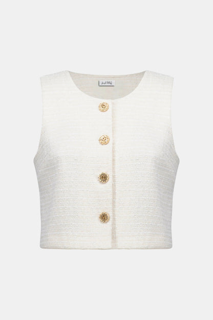 Joseph Ribkoff Bouclé Sleeveless Vest With Gold Buttons