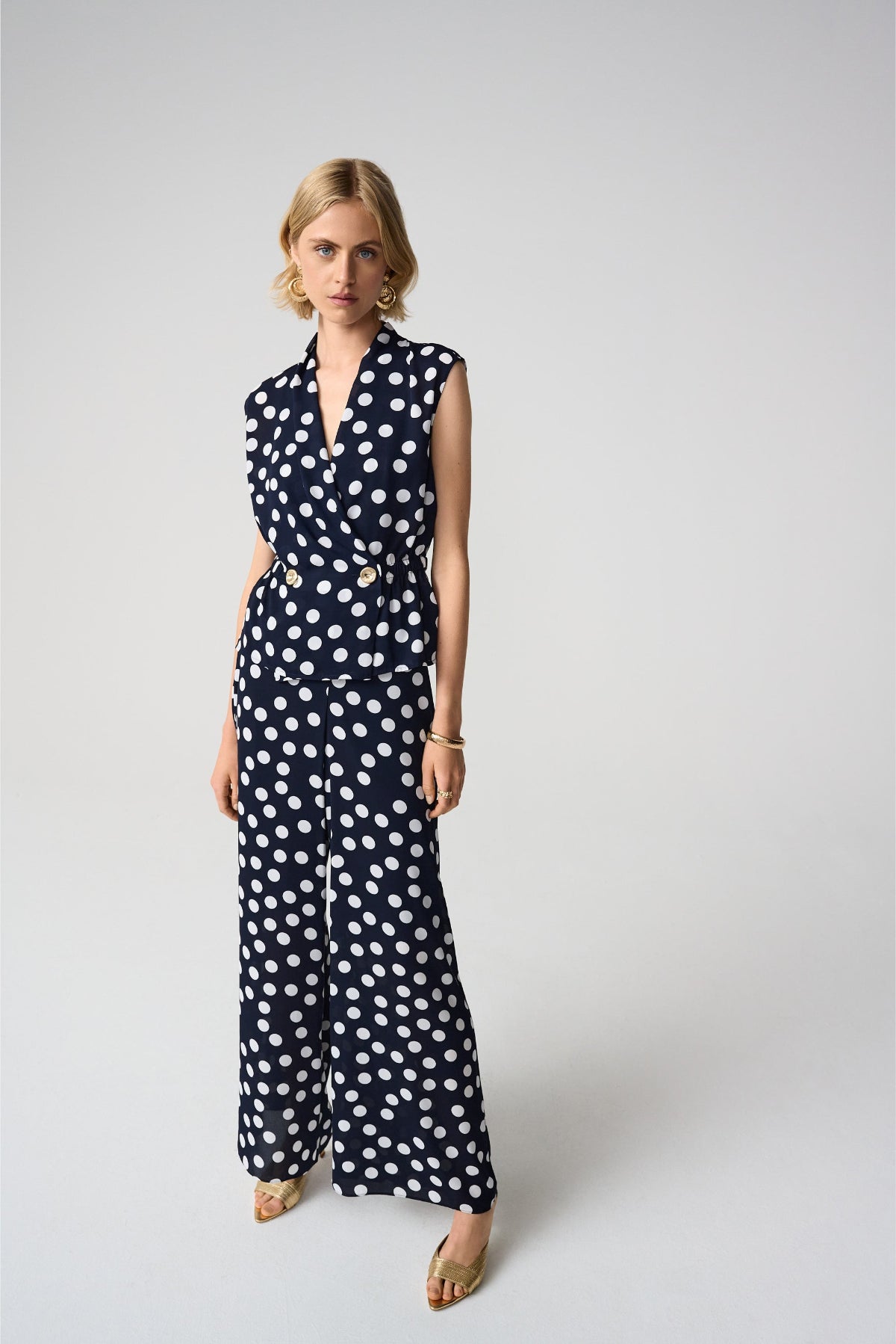 Georgette Dot Print Wide Leg Trousers