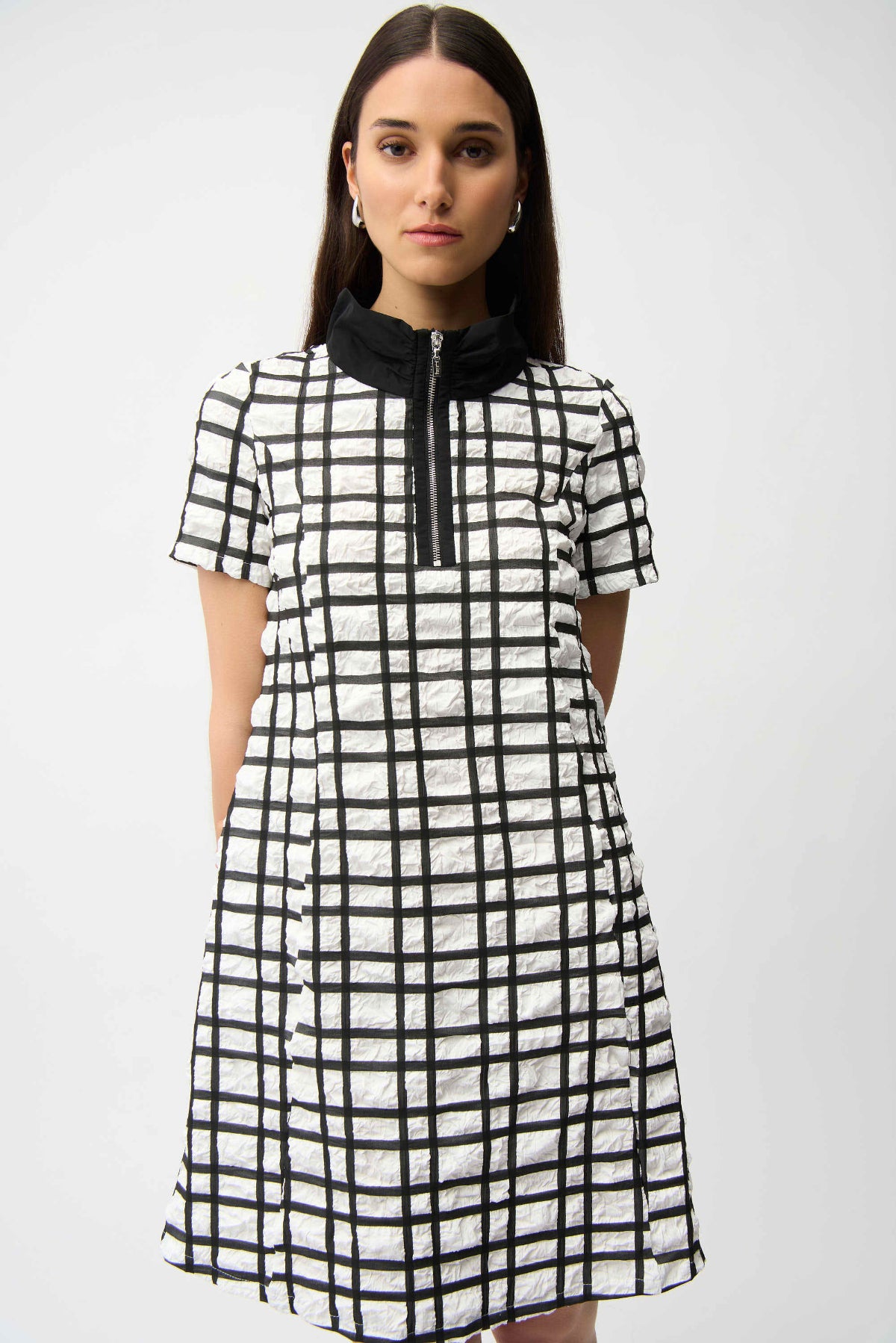 Joseph Ribkoff Plaid Print A-line Dress With Contrast Detail