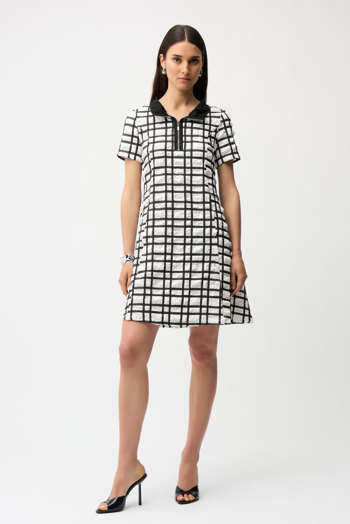 Joseph Ribkoff Plaid Print A-line Dress With Contrast Detail